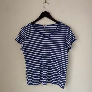 Vintage German 100% linen UP2Fashion Striped V-Neck T-Shirt nautical boho chic